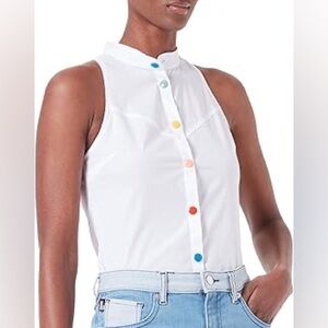 Love Moschino White Button Down Shirt with Colorful/Rainbow Buttons